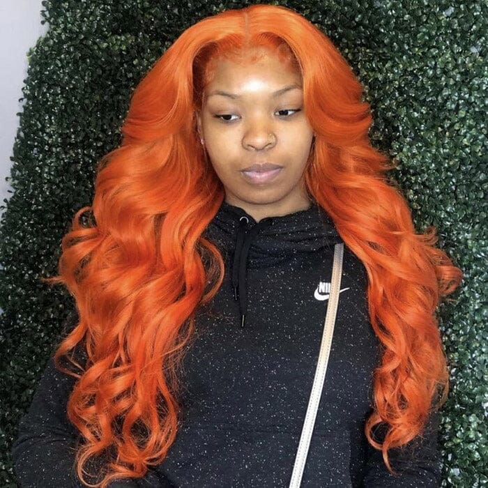 QT Lace Frontal Wigs Human Hair Body Wave Ginger Orange Color for Women ｜QT Hair