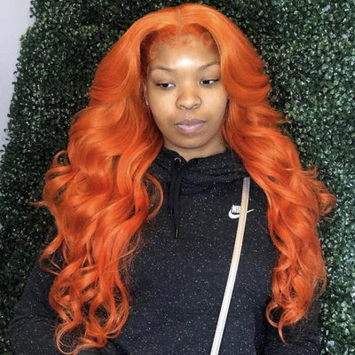 QT Lace Frontal Wigs Human Hair Body Wave Ginger Orange Color for Women ｜QT Hair