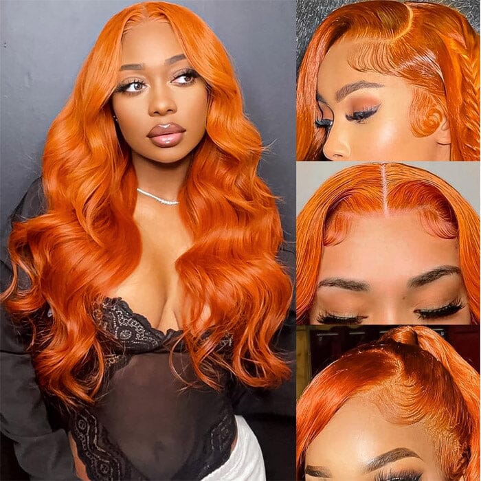 QT Lace Frontal Wigs Human Hair Body Wave Ginger Orange Color for Women ｜QT Hair