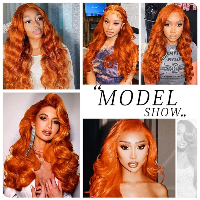 QT Lace Frontal Wigs Human Hair Body Wave Ginger Orange Color for Women ｜QT Hair
