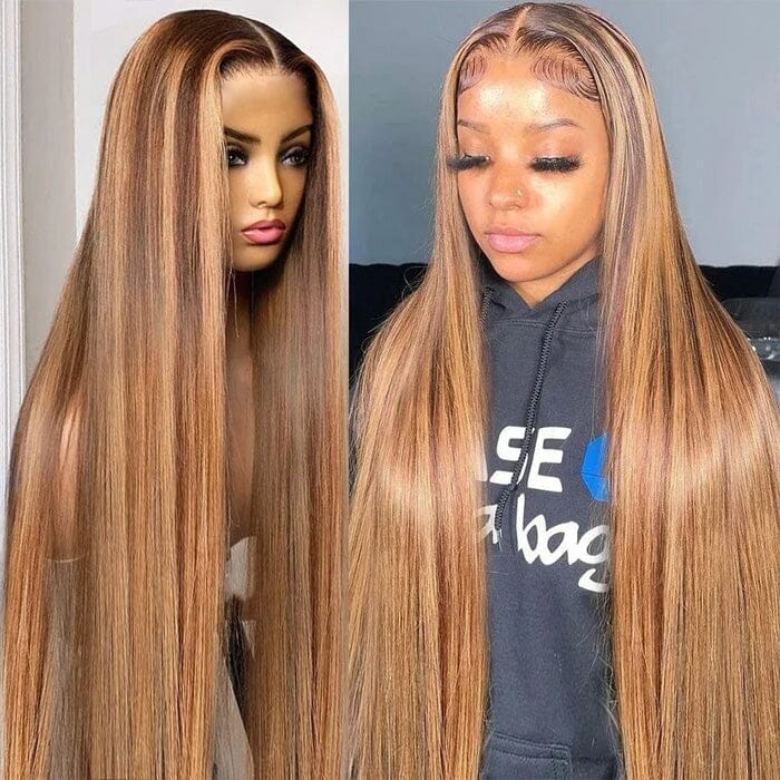 QT Ombre Hair Lace Frontal Wigs Highlight Brown Honey Blonde Human Hair ｜QT Hair