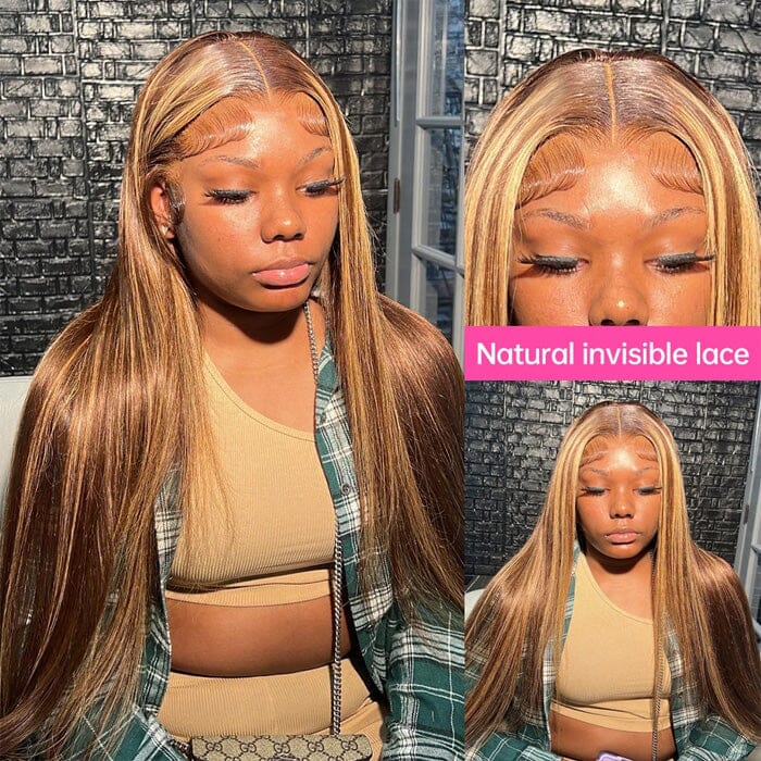 QT Ombre Hair Lace Frontal Wigs Highlight Brown Honey Blonde Human Hair ｜QT Hair
