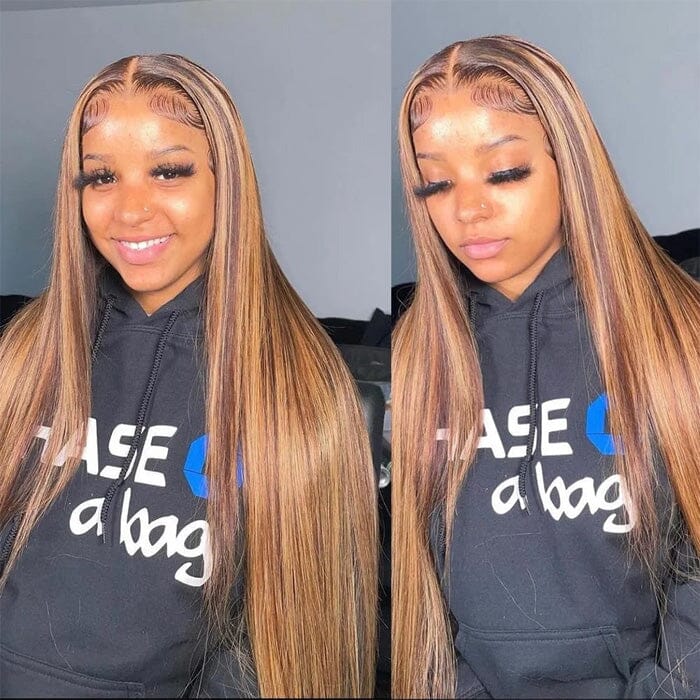 QT Ombre Hair Lace Frontal Wigs Highlight Brown Honey Blonde Human Hair ｜QT Hair