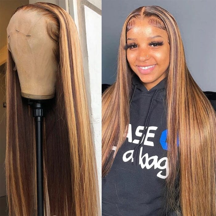 QT Ombre Hair Lace Frontal Wigs Highlight Brown Honey Blonde Human Hair ｜QT Hair