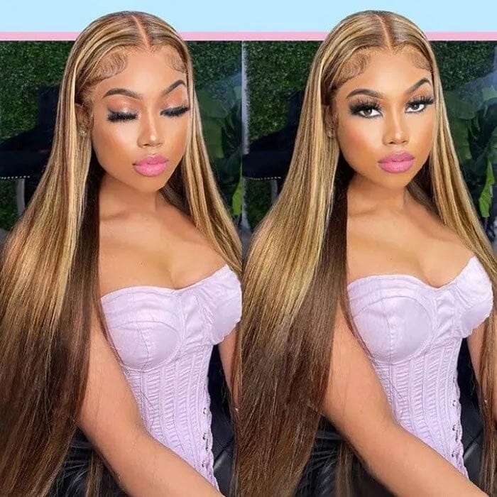 QT Ombre Hair Lace Frontal Wigs Highlight Brown Honey Blonde Human Hair ｜QT Hair