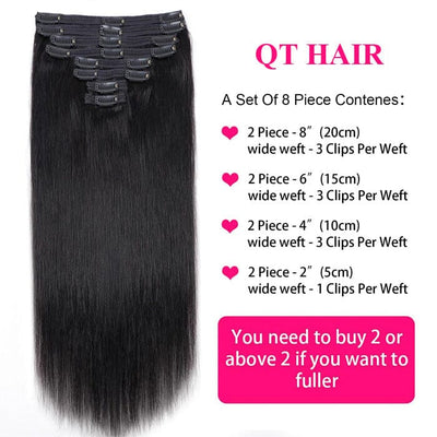 QT Straight Clips in Human Hair Extension Natural Black Ponytail Virgin Human Hair ｜QT Hair