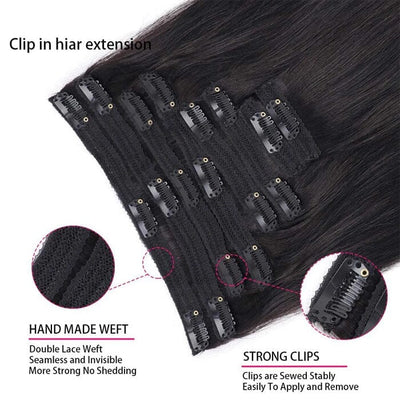 QT Straight Clips in Human Hair Extension Natural Black Ponytail Virgin Human Hair ｜QT Hair