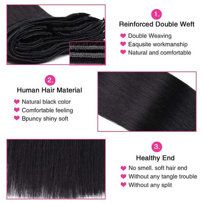 QT Straight Clips in Human Hair Extension Natural Black Ponytail Virgin Human Hair ｜QT Hair