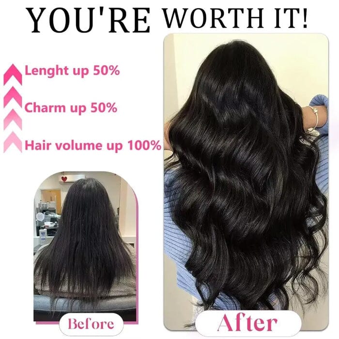 QT Straight Clips in Human Hair Extension Natural Black Ponytail Virgin Human Hair ｜QT Hair