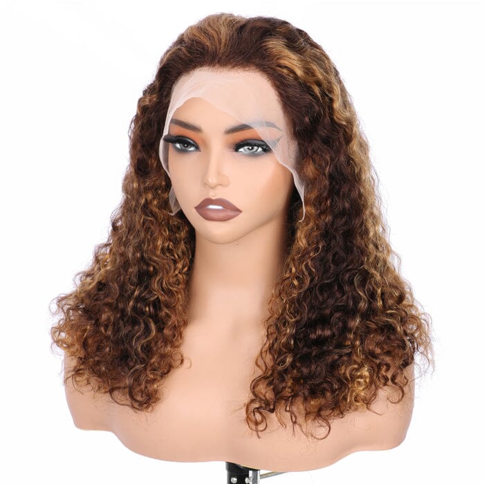SDD New Pixie Curly Lace Frontal Wig Pre Plucked Highlight Color Human Hair