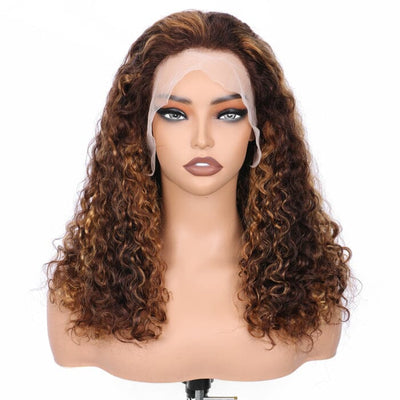 SDD New Pixie Curly Lace Frontal Wig Pre Plucked Highlight Color Human Hair
