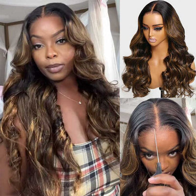 70% Off Balayage Highlight Body Wave 8x5 Pre Cut Lace Wig Glueless Human Hair