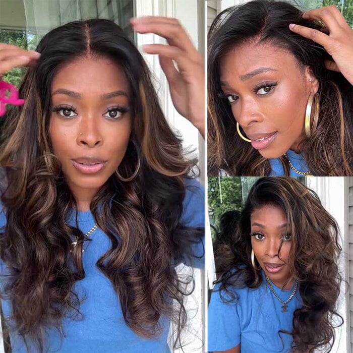 70% Off Balayage Highlight Body Wave 8x5 Pre Cut Lace Wig Glueless Human Hair