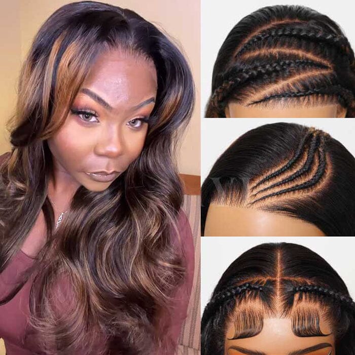 70% Off Balayage Highlight Body Wave 8x5 Pre Cut Lace Wig Glueless Human Hair