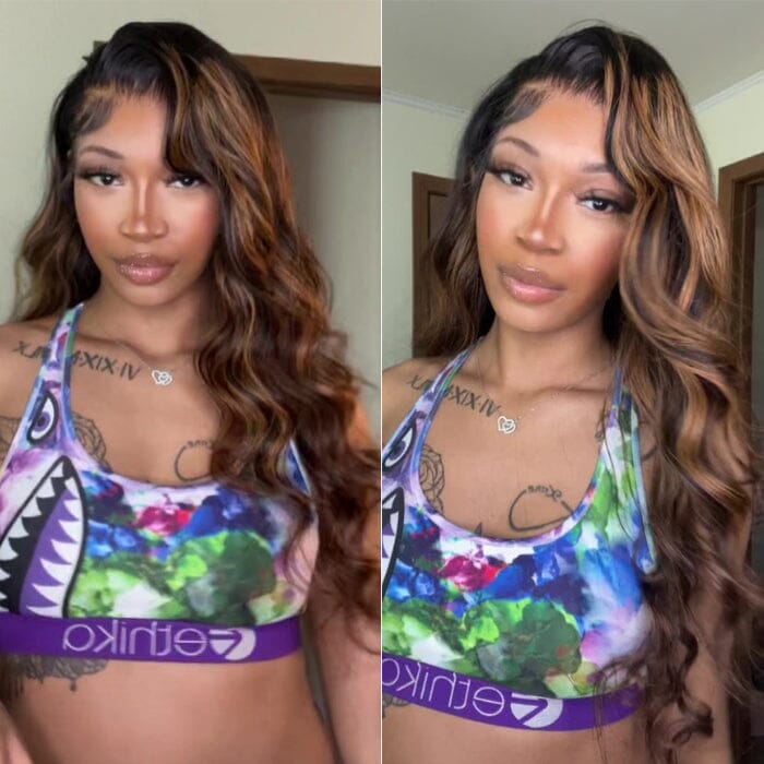 70% Off Balayage Highlight Body Wave 8x5 Pre Cut Lace Wig Glueless Human Hair