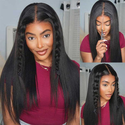 70% Off Yaki Straight Glueless 8x5 Pre Cut Lace Wig Pre Plucked Human Hair