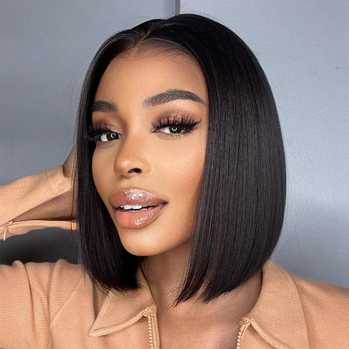 Super Double Drawn Short Bob Lace Wigs Raw Virgin Human Hair Silky Bone Straight