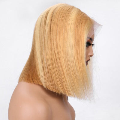 Honey Blonde Highlight Short Bob Lace Frontal Wig Bone Straight 613 Human Hair