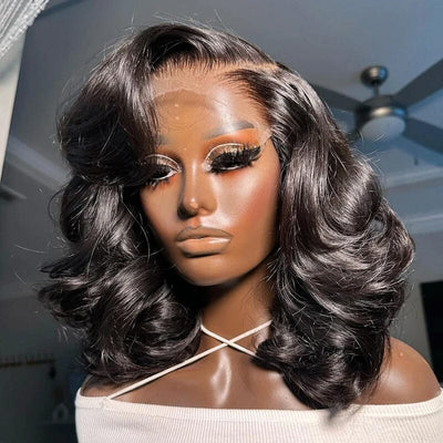 Perruque courte ondulée Suntu 13x4, cheveux humains vierges, coupe au carré