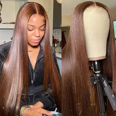 100 $ de réduction Code : NY100 Perruque en dentelle prédécoupée 8 x 5 sans colle couleur marron #4 cheveux humains raides
