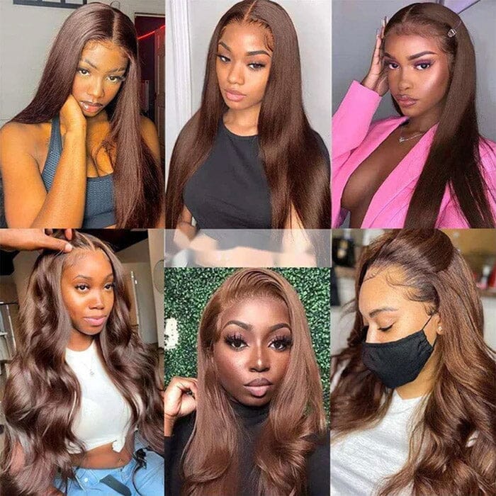 100 $ de réduction Code : NY100 Perruque en dentelle prédécoupée 8 x 5 sans colle couleur marron #4 cheveux humains raides