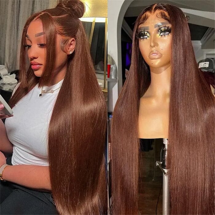 100 $ de réduction Code : NY100 Perruque en dentelle prédécoupée 8 x 5 sans colle couleur marron #4 cheveux humains raides