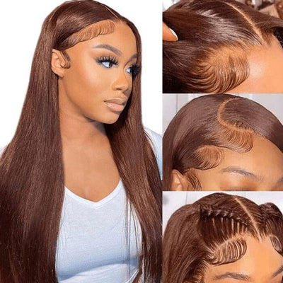 100 $ de réduction Code : NY100 Perruque en dentelle prédécoupée 8 x 5 sans colle couleur marron #4 cheveux humains raides