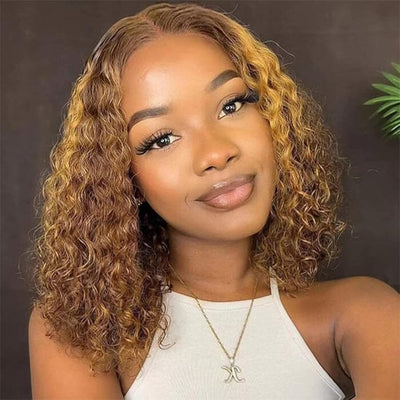 Ombre Highlight Lace Frontal Wig Short Bob Water Wave Human Hair