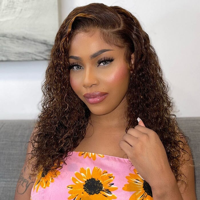 SDD New Pixie Curly Lace Frontal Wig Pre Plucked Highlight Color Human Hair