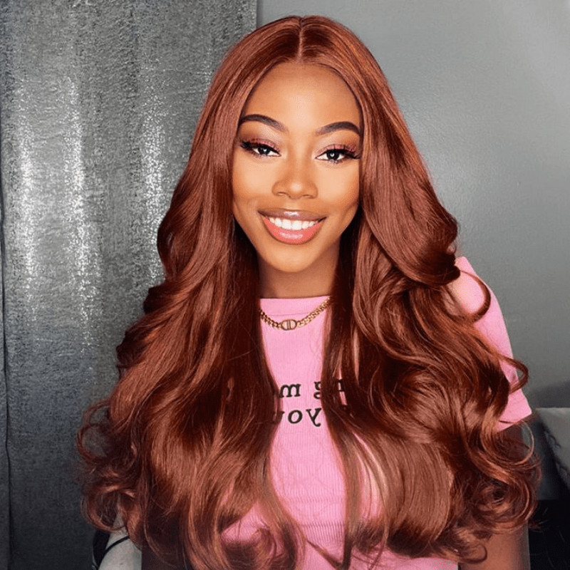 Perruque en dentelle pré-coupée sans colle, couleur brun rougeâtre, 8 x 5, cheveux humains ondulés pré-épilés