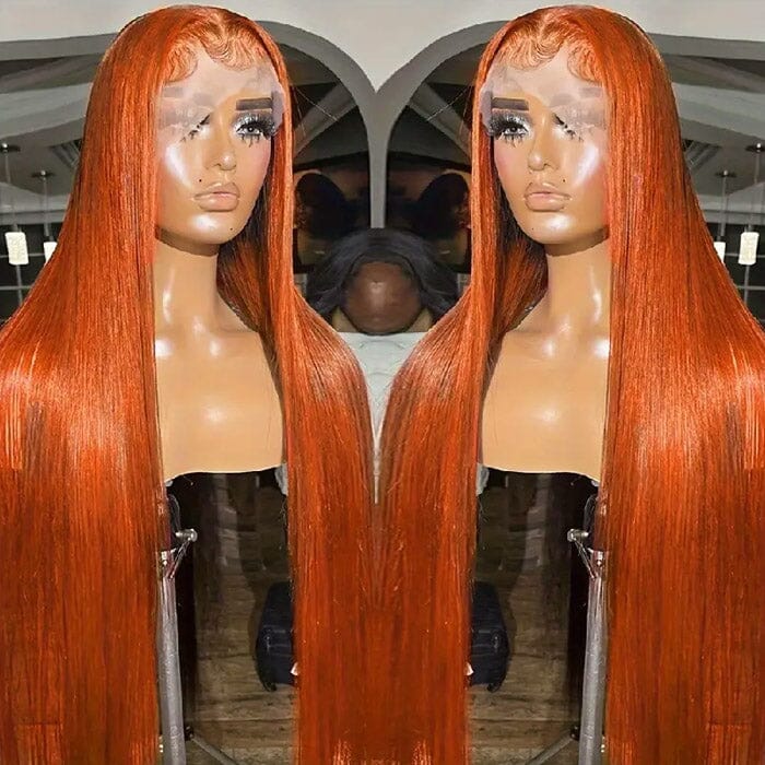 Silky Straight Transparent Lace Frontal Wigs Orange Ginger QT Human Hair ｜QT Hair