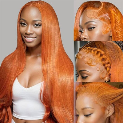 Silky Straight Transparent Lace Frontal Wigs Orange Ginger QT Human Hair ｜QT Hair