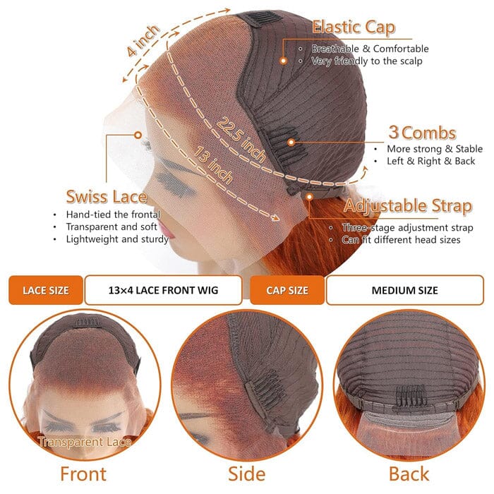 Silky Straight Transparent Lace Frontal Wigs Orange Ginger QT Human Hair ｜QT Hair
