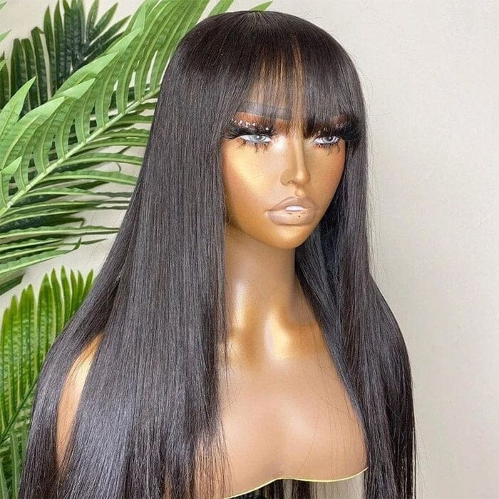 Straight Human Hair Wigs With Bangs Pre Plucked Full Machine Made Wigs ｜QT Hair