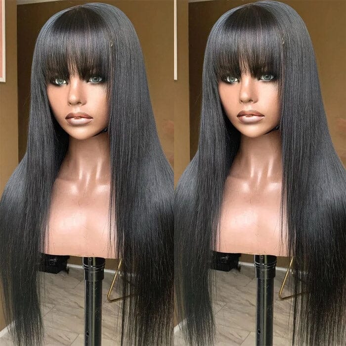 Straight Human Hair Wigs With Bangs Pre Plucked Full Machine Made Wigs ｜QT Hair