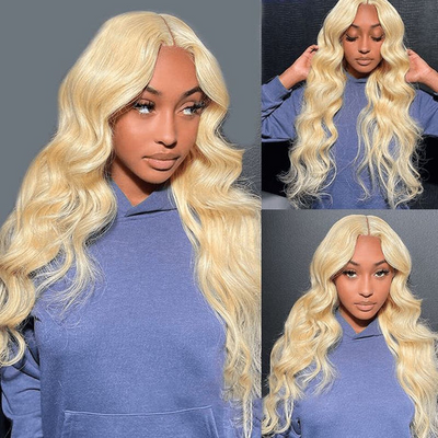 Perruques Lace Frontal Wigs Suntu Hair, blond miel 613, cheveux humains ondulés pré-épilés
