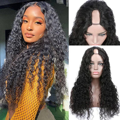 U Part Water Wave Human Hair Wigs For Black Women Wet and Wave 2x4 Left Part Wigs ｜QT Hair