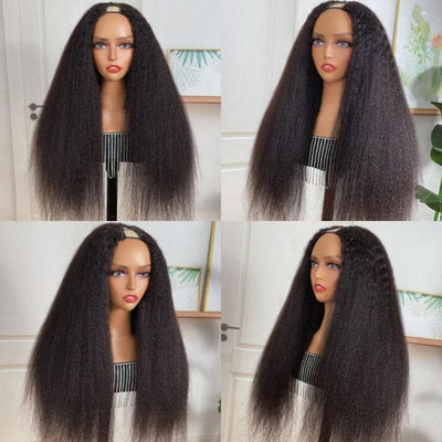 U Part Wig Kinky Straight  Human Hair Wigs For Black Women Italian Yaki 2x4 Left Part Wigs ｜QT Hair