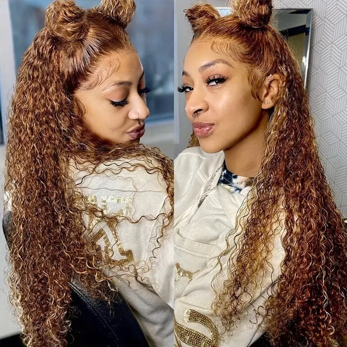 Water Wave Ombre Brown Highlights Lace Frontal Wigs Colored QT Human Hair ｜QT Hair