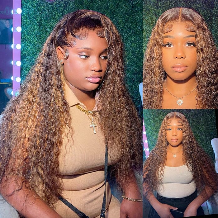 Water Wave Ombre Brown Highlights Lace Frontal Wigs Colored QT Human Hair ｜QT Hair