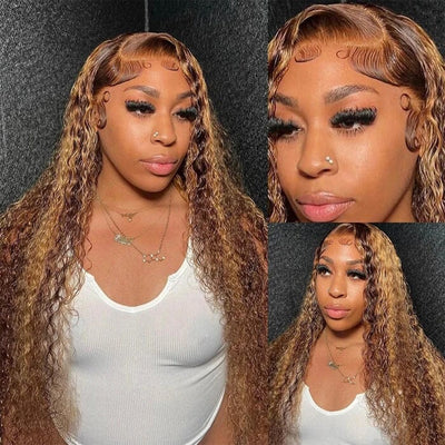 Water Wave Ombre Brown Highlights Lace Frontal Wigs Colored QT Human Hair ｜QT Hair
