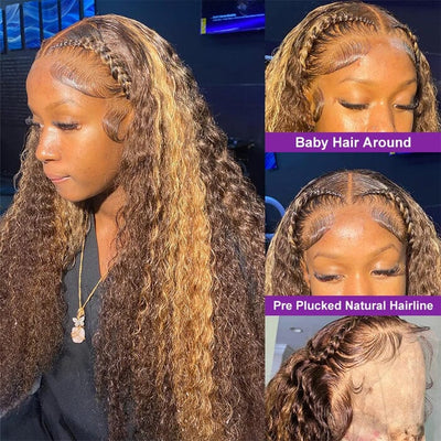 Water Wave Ombre Brown Highlights Lace Frontal Wigs Colored QT Human Hair ｜QT Hair