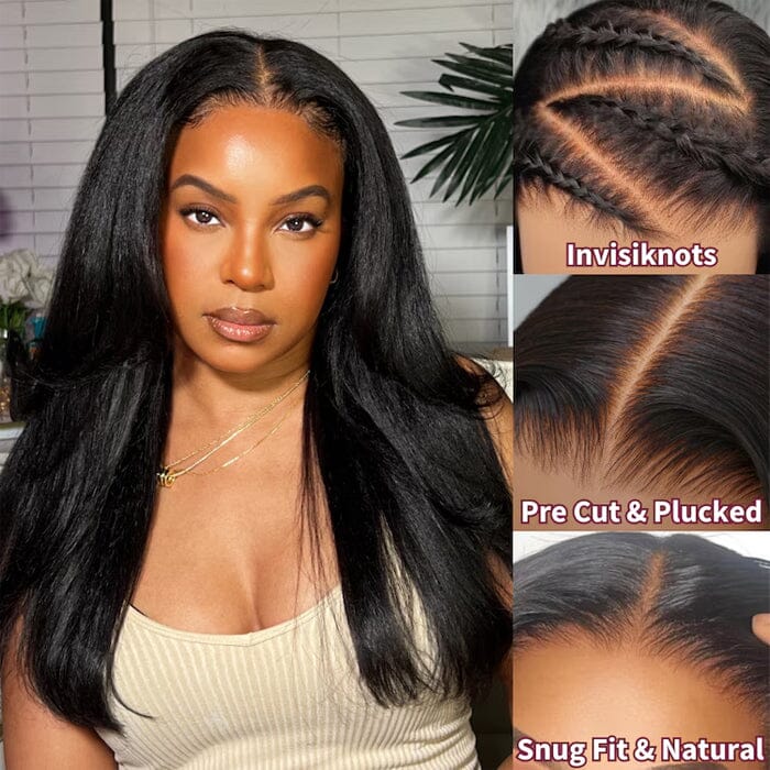 Perruque Yaki lisse sans colle 8x5 pré-coupée en cheveux humains vierges pré-épilés