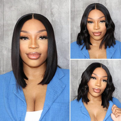 Yaki Straight Bob Lace Frontal Wig Pre Plucked Lace Closure Wig Glueless Human Hair