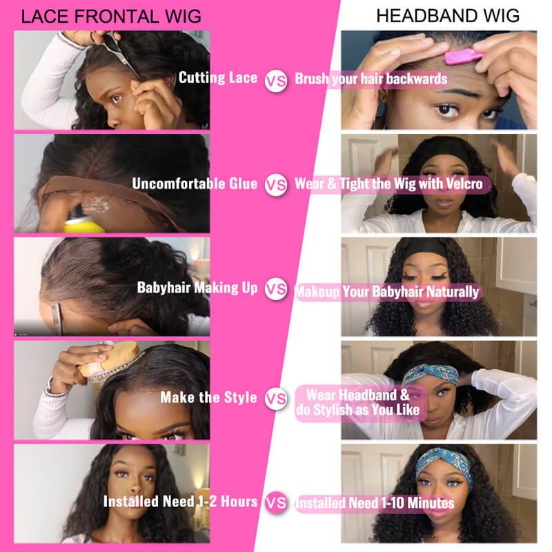 Headband Curly Wig Scarf Human Hair Virgin Human Hair Glueless Non Lace Front Wig 150% 180% 200% Density Human Hair Headband Wigs ｜QT Hair