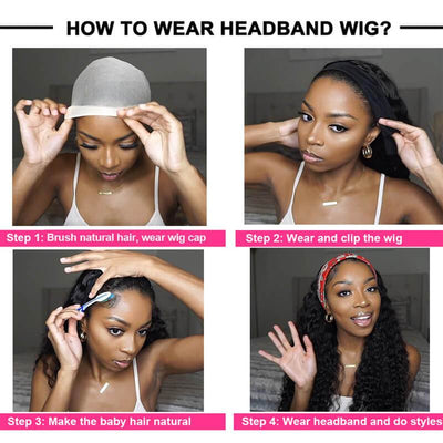Headband Curly Wig Scarf Human Hair Virgin Human Hair Glueless Non Lace Front Wig 150% 180% 200% Density Human Hair Headband Wigs ｜QT Hair
